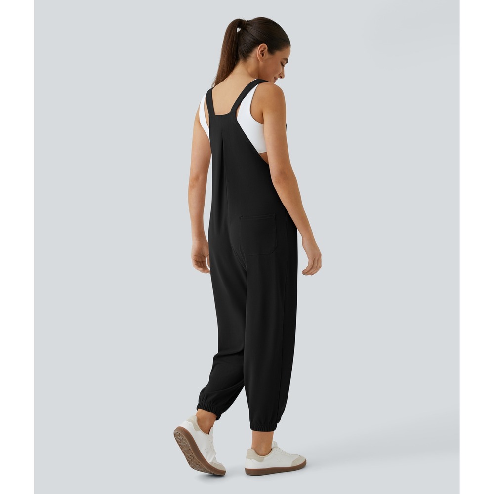 Halara Waffle Casual Jogger Overalls Women Large Black Harem Boho Jumper Pockets